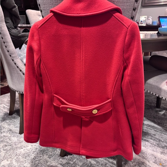 J. Crew Vibrant Red Pea Coat with Gold Buttons - Picture 3 of 3